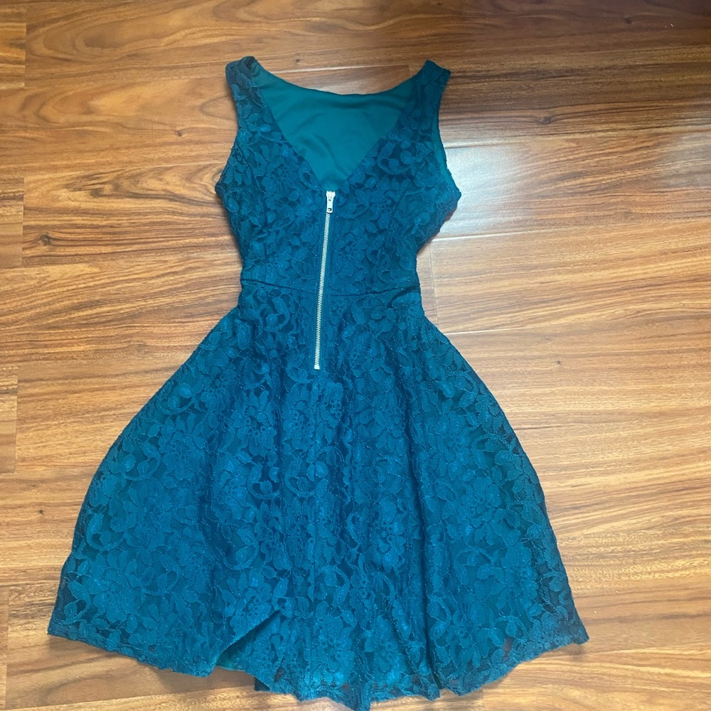 Green flower print, gently used, dress up day dress!